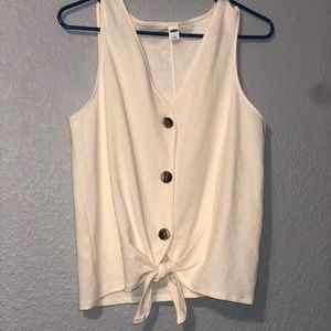 Cropped tie-hem textured-knit sleeveless top